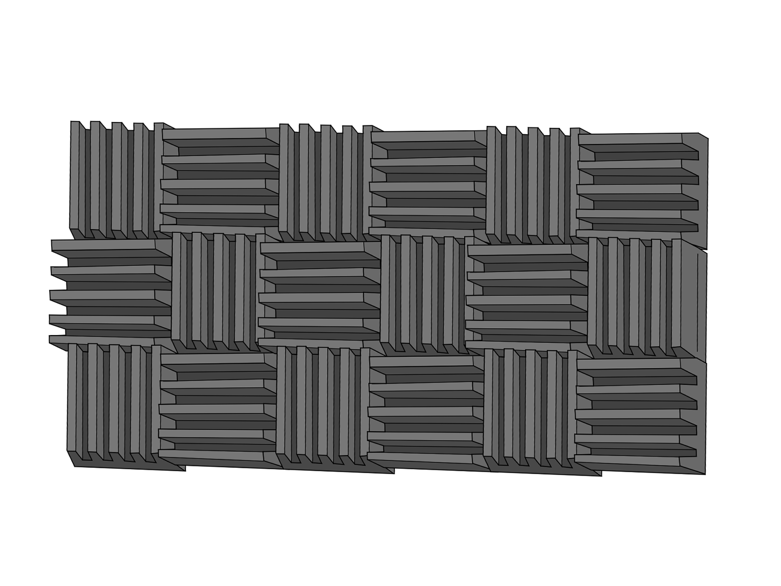 部屋の防音性を高めるために貼る吸音材（防音材）を組み合わせたフリーイラスト素材
