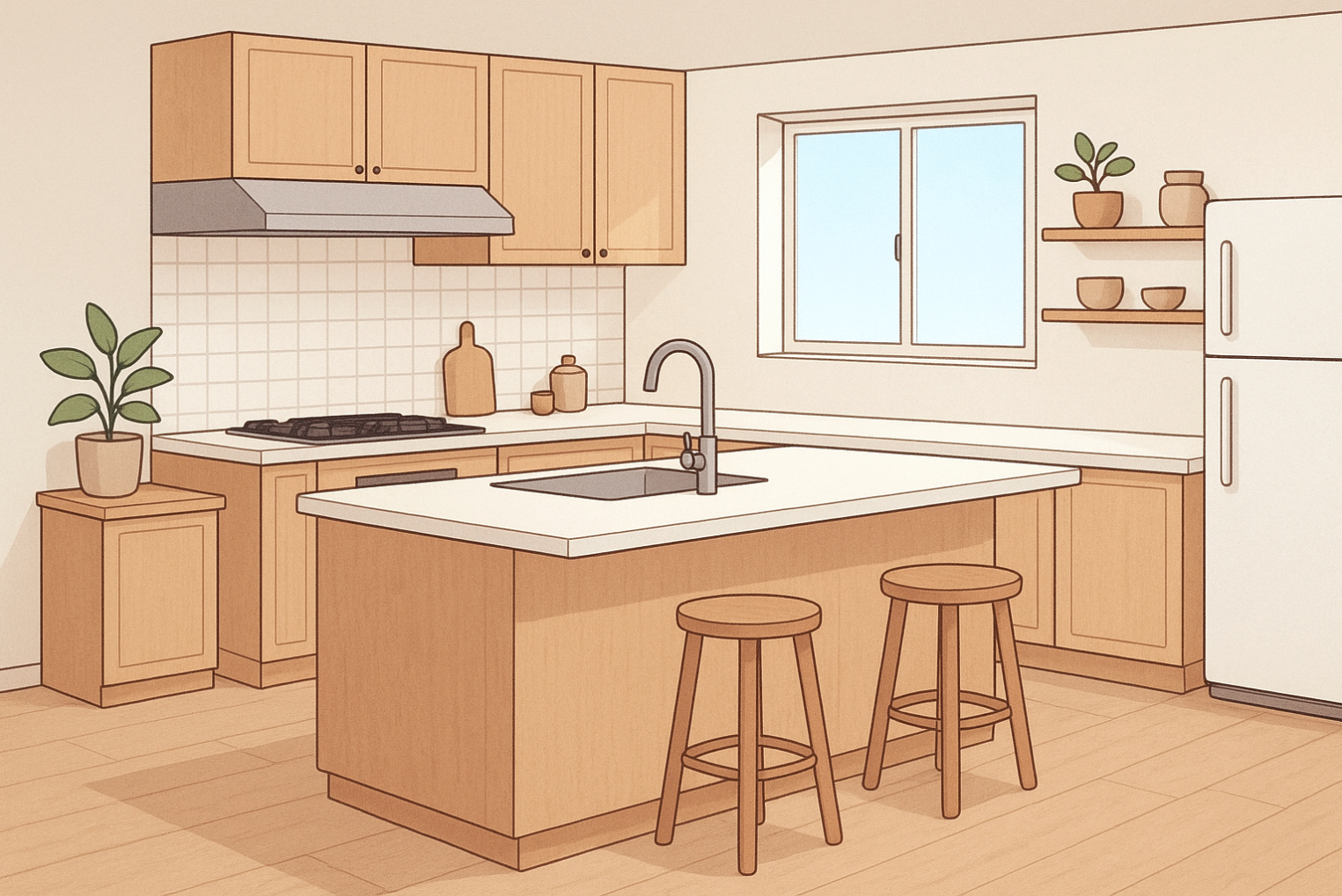 ダイニング一体型オープンキッチンの室内背景