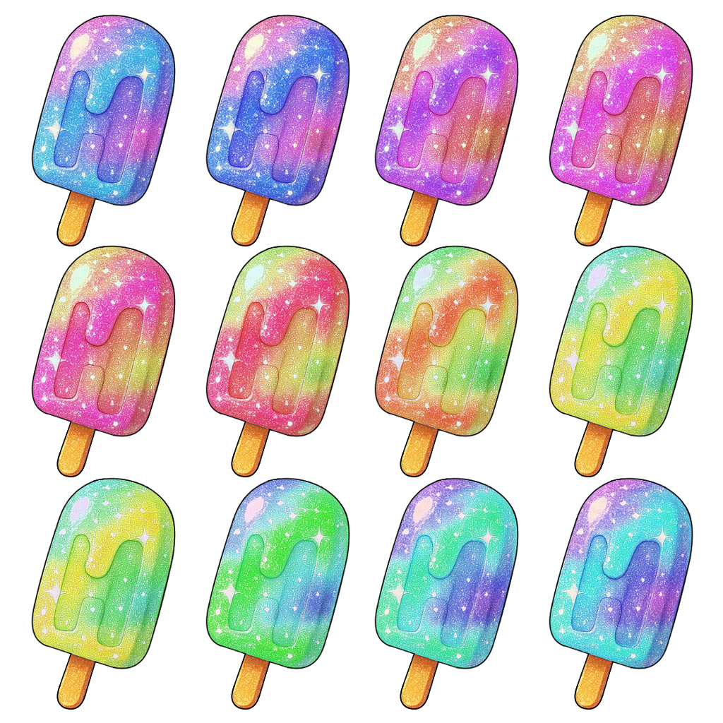 甘くてかわいくてキラキラの虹色が映える棒付きカラフルシャーベット