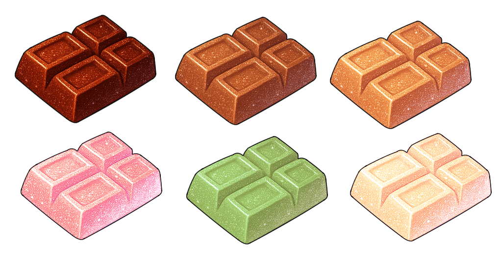甘くてかわいくてキラキラの複数種類の板チョコレート