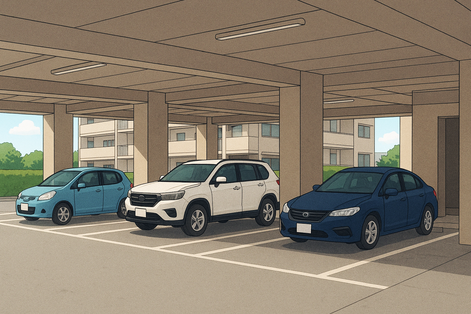 マンション地下駐車場の背景