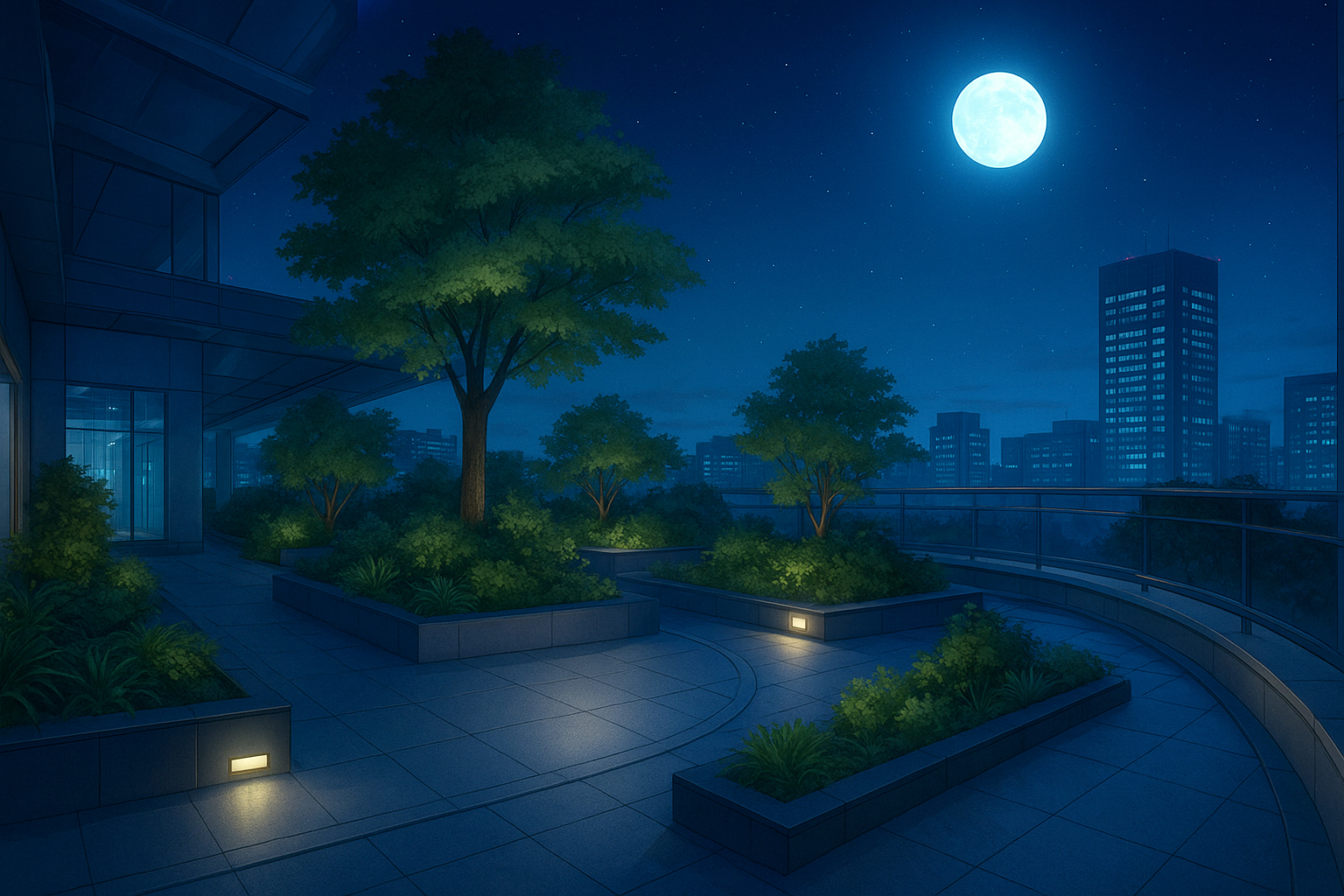 夜のマンション屋上の景色の背景