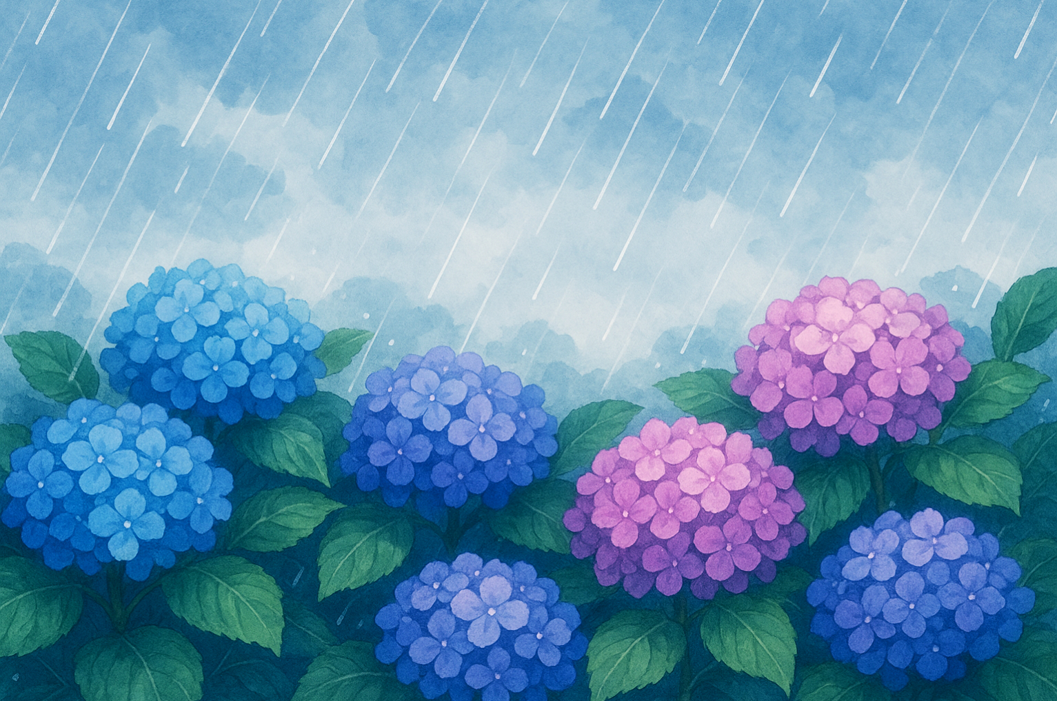 雨が降る日の紫陽花の背景