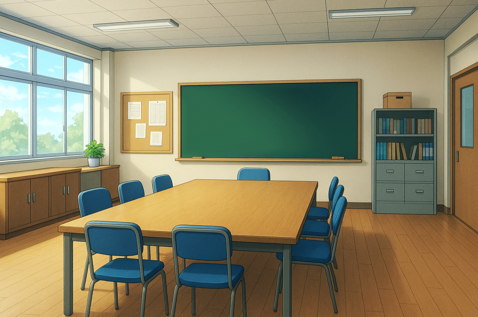 学校の生徒会室の内装背景