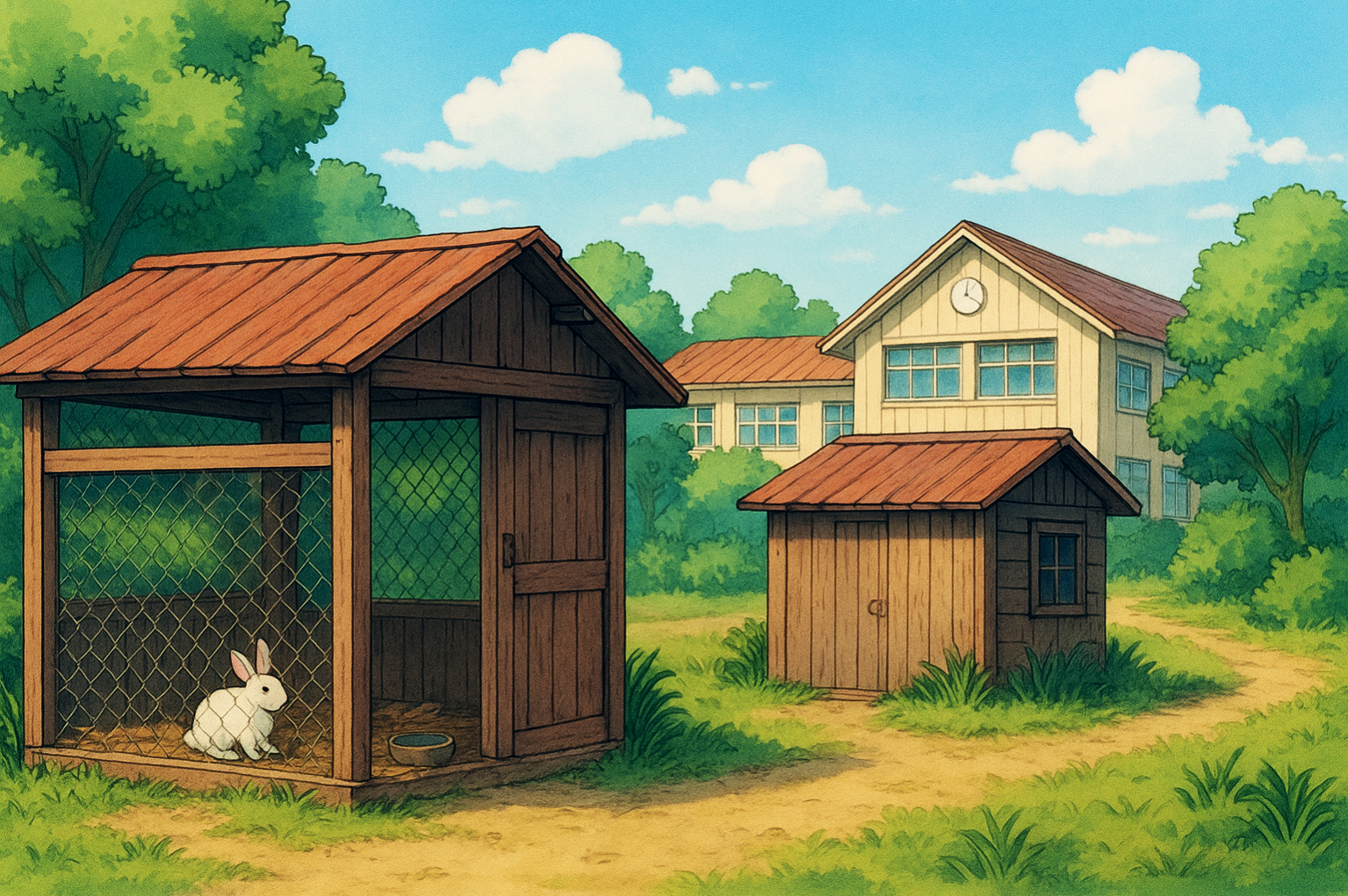 学校の飼育小屋の内装背景