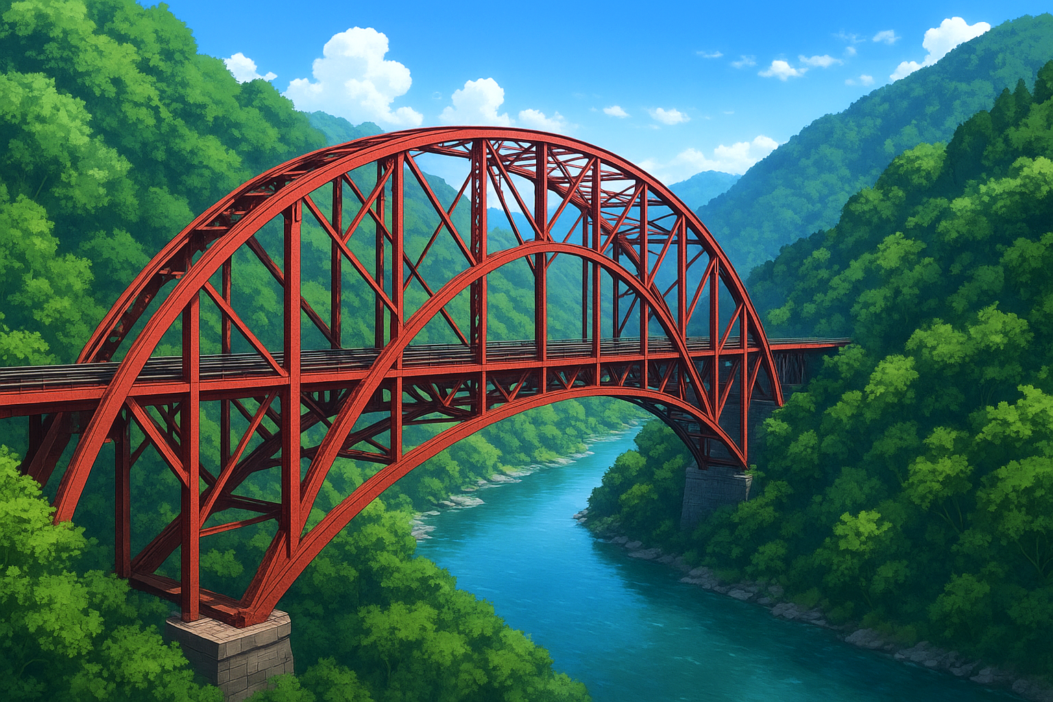 山中の赤い橋の背景