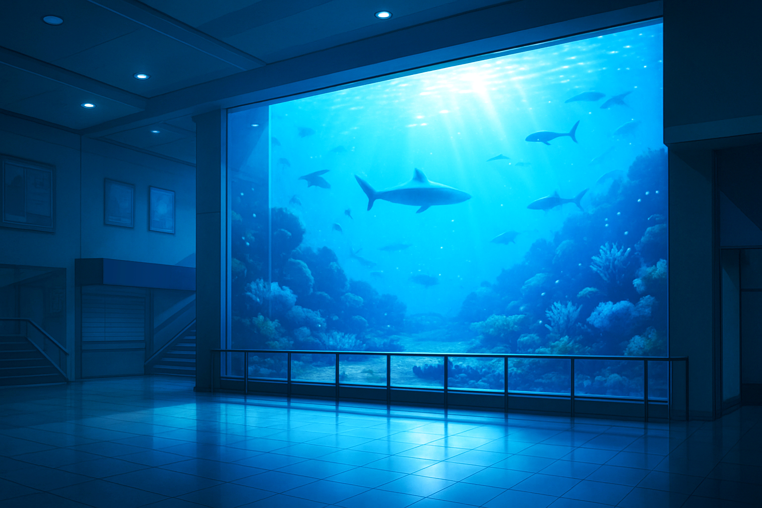 幻想的な照明の水族館アクアリウム背景フリー素材|展示演出向け・商用利用OK